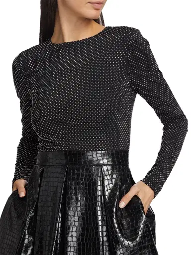 ALICE + OLIVIA Women's Chara Crocodile-Embossed Faux Leather Minidress - Black | Thumbnail 6 ALICE + OLIVIA Women's Chara Crocodile-Embossed Faux Leather Minidress - Black | Thumbnail 6