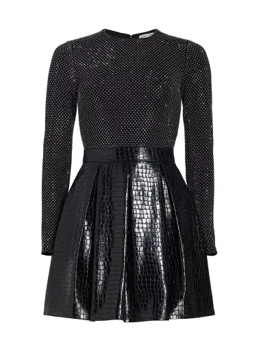 ALICE + OLIVIA Women's Chara Crocodile-Embossed Faux Leather Minidress - Black | Thumbnail 1 ALICE + OLIVIA Women's Chara Crocodile-Embossed Faux Leather Minidress - Black | Thumbnail 1