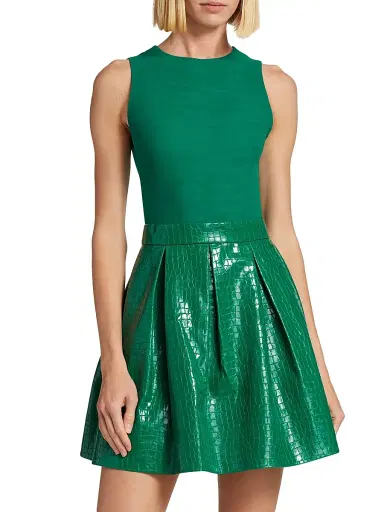 ALICE + OLIVIA Women's Chara Croc-Embossed Minidress - Emerald | Thumbnail 3 ALICE + OLIVIA Women's Chara Croc-Embossed Minidress - Emerald | Thumbnail 3
