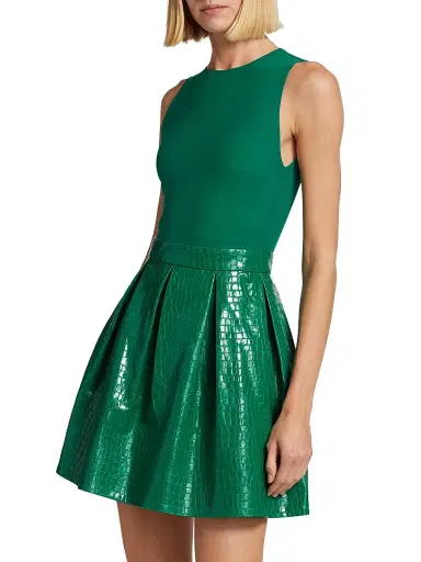 ALICE + OLIVIA Women's Chara Croc-Embossed Minidress - Emerald | Thumbnail 4 ALICE + OLIVIA Women's Chara Croc-Embossed Minidress - Emerald | Thumbnail 4