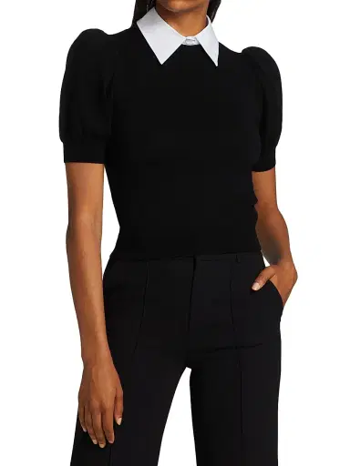 ALICE + OLIVIA Women's Chase Puff-Sleeve Sweater - Black White | Thumbnail 3 ALICE + OLIVIA Women's Chase Puff-Sleeve Sweater - Black White | Thumbnail 3