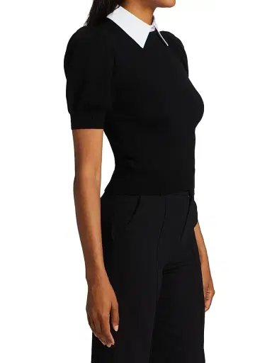ALICE + OLIVIA Women's Chase Puff-Sleeve Sweater - Black White | Thumbnail 4 ALICE + OLIVIA Women's Chase Puff-Sleeve Sweater - Black White | Thumbnail 4