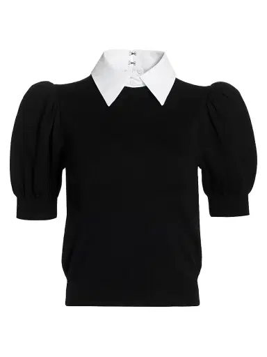 ALICE + OLIVIA Women's Chase Puff-Sleeve Sweater - Black White | Thumbnail 1 ALICE + OLIVIA Women's Chase Puff-Sleeve Sweater - Black White | Thumbnail 1