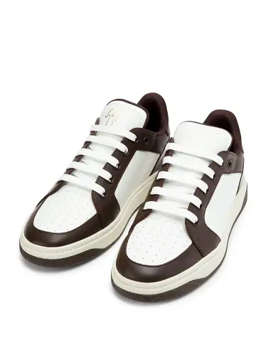 Giuseppe Zanotti Men's Colorblocked Leather Low-Top Sneakers - White Brown | Thumbnail 2 Giuseppe Zanotti Men's Colorblocked Leather Low-Top Sneakers - White Brown | Thumbnail 2