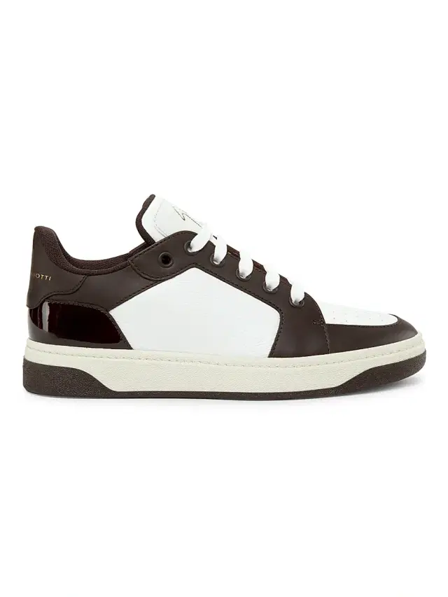 Men's Colorblocked Leather Low-Top Sneakers - White Brown Men's Colorblocked Leather Low-Top Sneakers - White Brown