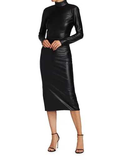 ALICE + OLIVIA Women's Delora Vegan Leather Bodycon Midi Dress - Black | Thumbnail 2 ALICE + OLIVIA Women's Delora Vegan Leather Bodycon Midi Dress - Black | Thumbnail 2