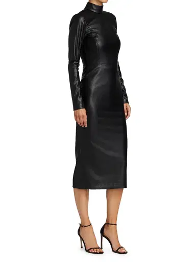 ALICE + OLIVIA Women's Delora Vegan Leather Bodycon Midi Dress - Black | Thumbnail 4 ALICE + OLIVIA Women's Delora Vegan Leather Bodycon Midi Dress - Black | Thumbnail 4