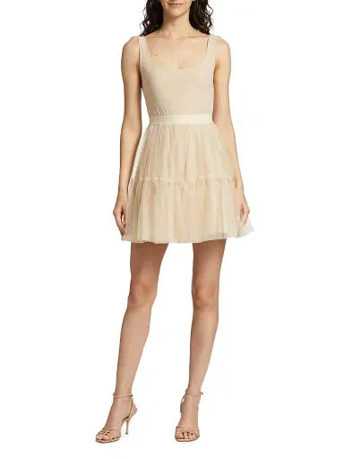 ALICE + OLIVIA Women's Chara Tiered Tulle Minidress - Champagne | Thumbnail 2 ALICE + OLIVIA Women's Chara Tiered Tulle Minidress - Champagne | Thumbnail 2