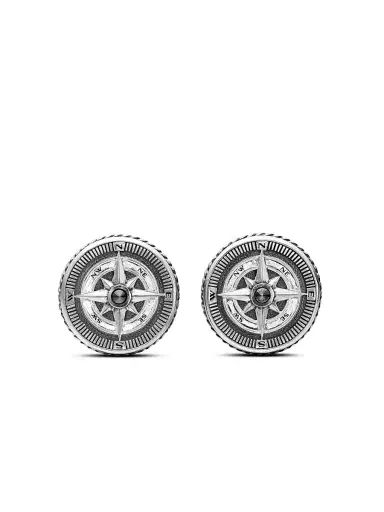 David Yurman Men's Maritime Compass Cufflinks in Sterling Silver with Center Black Diamond, 16mm | Thumbnail 1 David Yurman Men's Maritime Compass Cufflinks in Sterling Silver with Center Black Diamond, 16mm | Thumbnail 1