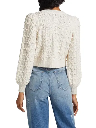 ALICE + OLIVIA Women's Kitty Puff-Sleeve Cardigan - Soft White Black | Thumbnail 5 ALICE + OLIVIA Women's Kitty Puff-Sleeve Cardigan - Soft White Black | Thumbnail 5
