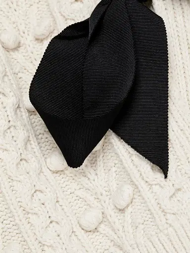 ALICE + OLIVIA Women's Kitty Puff-Sleeve Cardigan - Soft White Black | Thumbnail 7 ALICE + OLIVIA Women's Kitty Puff-Sleeve Cardigan - Soft White Black | Thumbnail 7