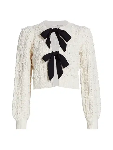 ALICE + OLIVIA Women's Kitty Puff-Sleeve Cardigan - Soft White Black | Thumbnail 1 ALICE + OLIVIA Women's Kitty Puff-Sleeve Cardigan - Soft White Black | Thumbnail 1