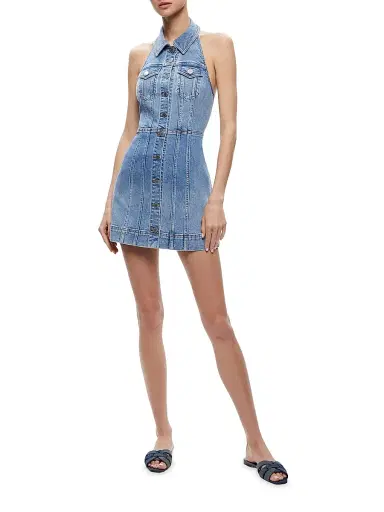 ALICE + OLIVIA Women's Kendall Denim Halter Minidress - Ivy Blue | Thumbnail 2 ALICE + OLIVIA Women's Kendall Denim Halter Minidress - Ivy Blue | Thumbnail 2