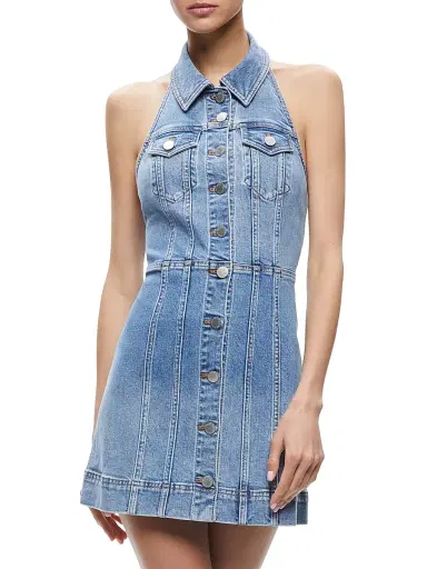 ALICE + OLIVIA Women's Kendall Denim Halter Minidress - Ivy Blue | Thumbnail 3 ALICE + OLIVIA Women's Kendall Denim Halter Minidress - Ivy Blue | Thumbnail 3