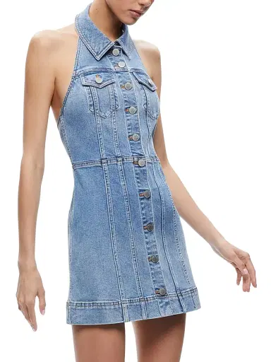 ALICE + OLIVIA Women's Kendall Denim Halter Minidress - Ivy Blue | Thumbnail 4 ALICE + OLIVIA Women's Kendall Denim Halter Minidress - Ivy Blue | Thumbnail 4