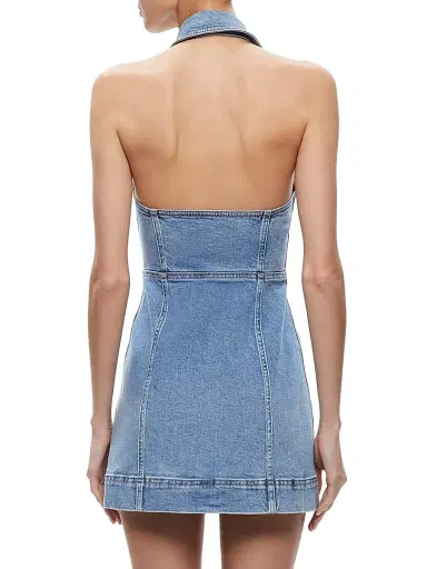 ALICE + OLIVIA Women's Kendall Denim Halter Minidress - Ivy Blue | Thumbnail 5 ALICE + OLIVIA Women's Kendall Denim Halter Minidress - Ivy Blue | Thumbnail 5