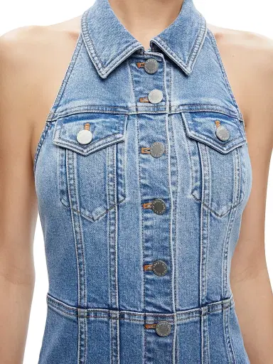 ALICE + OLIVIA Women's Kendall Denim Halter Minidress - Ivy Blue | Thumbnail 6 ALICE + OLIVIA Women's Kendall Denim Halter Minidress - Ivy Blue | Thumbnail 6
