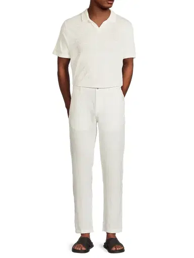 Onia Men's Linen Flat-Front Trousers - White | Thumbnail 2 Onia Men's Linen Flat-Front Trousers - White | Thumbnail 2