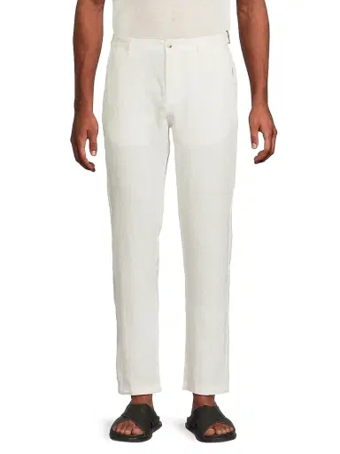 Onia Men's Linen Flat-Front Trousers - White | Thumbnail 3 Onia Men's Linen Flat-Front Trousers - White | Thumbnail 3