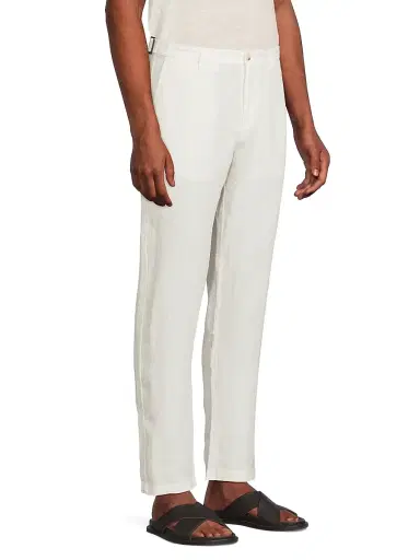 Onia Men's Linen Flat-Front Trousers - White | Thumbnail 4 Onia Men's Linen Flat-Front Trousers - White | Thumbnail 4