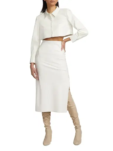 ALICE + OLIVIA Women's Maeve Vegan Leather Slip Skirt - Off White | Thumbnail 2 ALICE + OLIVIA Women's Maeve Vegan Leather Slip Skirt - Off White | Thumbnail 2