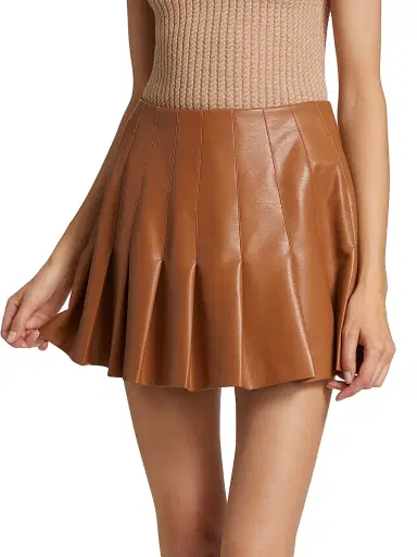 ALICE + OLIVIA Women's Carter Vegan Leather Pleated Miniskirt - Camel | Thumbnail 3 ALICE + OLIVIA Women's Carter Vegan Leather Pleated Miniskirt - Camel | Thumbnail 3