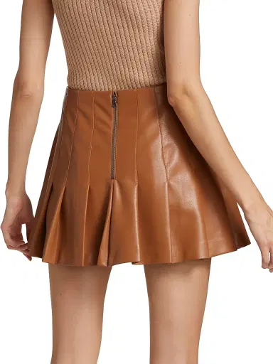 ALICE + OLIVIA Women's Carter Vegan Leather Pleated Miniskirt - Camel | Thumbnail 5 ALICE + OLIVIA Women's Carter Vegan Leather Pleated Miniskirt - Camel | Thumbnail 5