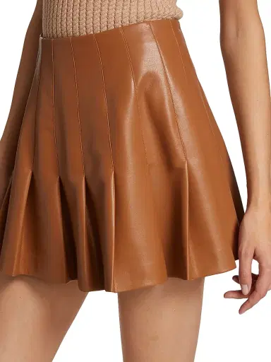 ALICE + OLIVIA Women's Carter Vegan Leather Pleated Miniskirt - Camel | Thumbnail 6 ALICE + OLIVIA Women's Carter Vegan Leather Pleated Miniskirt - Camel | Thumbnail 6