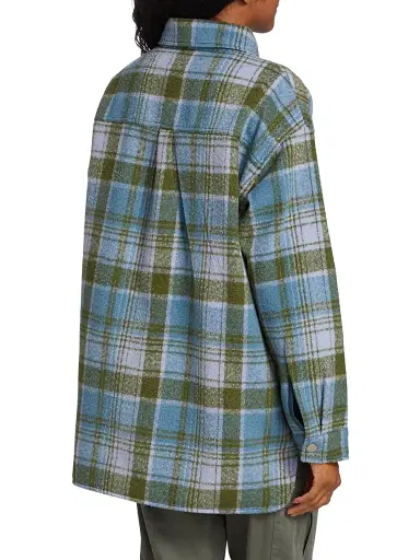 Monrow Women's Plaid Wool Shirt Jacket - Lilac Green Blue | Thumbnail 5 Monrow Women's Plaid Wool Shirt Jacket - Lilac Green Blue | Thumbnail 5