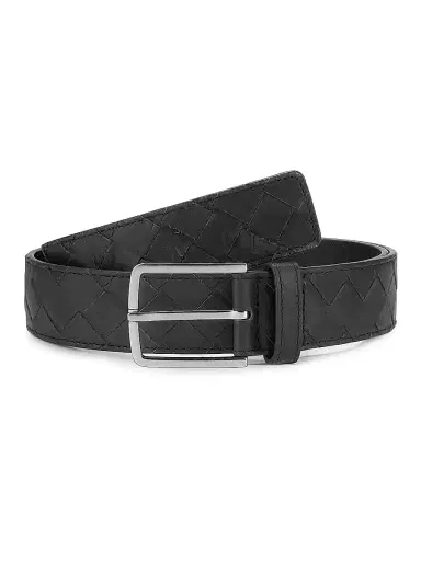 Bottega Veneta Men's Intrecciato Leather Belt - Black Silver - Size 46 | Thumbnail 1 Bottega Veneta Men's Intrecciato Leather Belt - Black Silver - Size 46 | Thumbnail 1