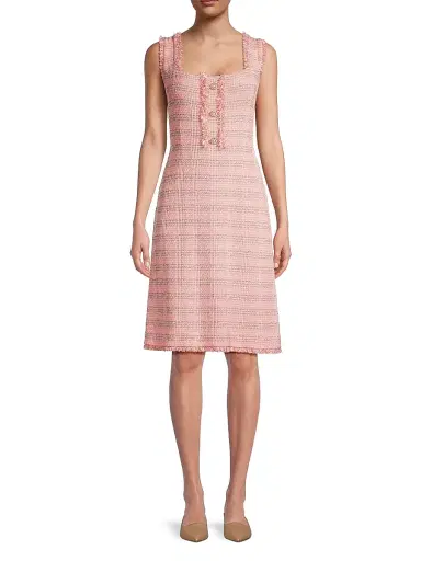 Misook Women's Fringe-Trim Tweed A-Line Minidress - Porcelain Pink Ocean | Thumbnail 3 Misook Women's Fringe-Trim Tweed A-Line Minidress - Porcelain Pink Ocean | Thumbnail 3
