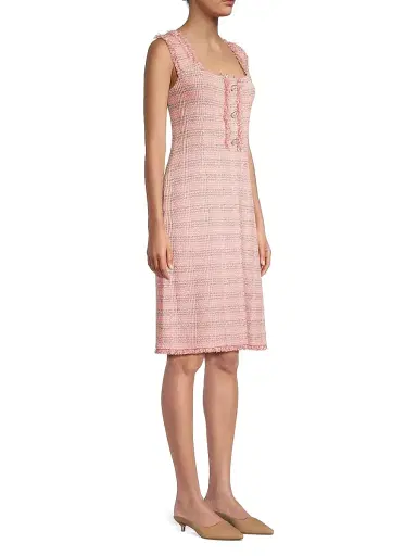 Misook Women's Fringe-Trim Tweed A-Line Minidress - Porcelain Pink Ocean | Thumbnail 4 Misook Women's Fringe-Trim Tweed A-Line Minidress - Porcelain Pink Ocean | Thumbnail 4