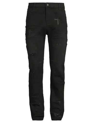 RTA Men's Crosses Distressed Jeans - Charcoal Crosses Distressed | Thumbnail 1 RTA Men's Crosses Distressed Jeans - Charcoal Crosses Distressed | Thumbnail 1
