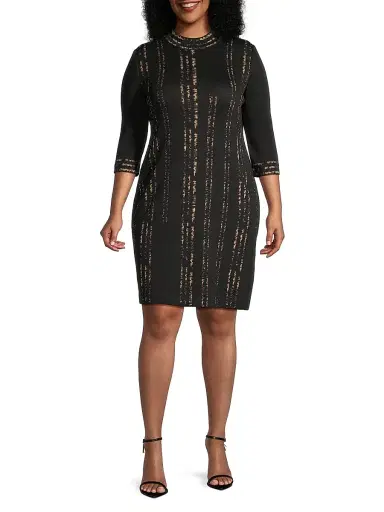 Ming Wang Women's Knit Metallic Mock Turtleneck Dress | Thumbnail 2 Ming Wang Women's Knit Metallic Mock Turtleneck Dress | Thumbnail 2
