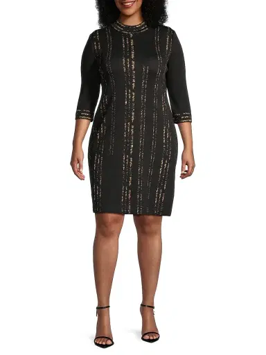 Ming Wang Women's Knit Metallic Mock Turtleneck Dress | Thumbnail 3 Ming Wang Women's Knit Metallic Mock Turtleneck Dress | Thumbnail 3
