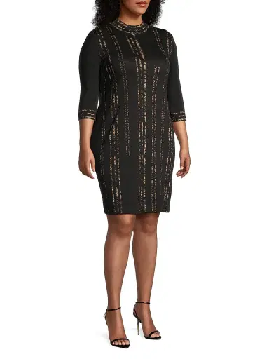 Ming Wang Women's Knit Metallic Mock Turtleneck Dress | Thumbnail 4 Ming Wang Women's Knit Metallic Mock Turtleneck Dress | Thumbnail 4