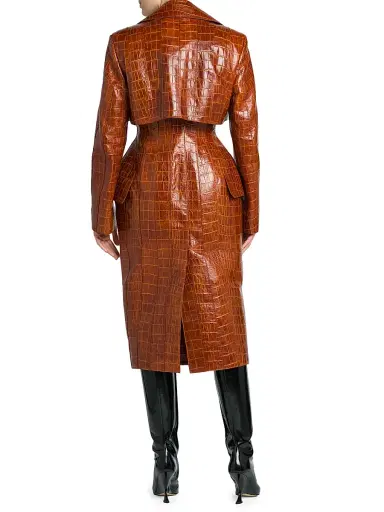 Bottega Veneta Women's Double-Breasted Croc-Embossed Leather Coat - Burnt Orange | Thumbnail 5 Bottega Veneta Women's Double-Breasted Croc-Embossed Leather Coat - Burnt Orange | Thumbnail 5