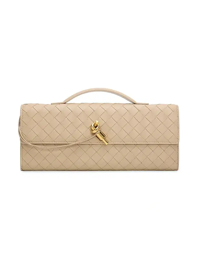 Women's Andiamo Intrecciato Leather Top-Handle Clutch - Ecru Muse Brass Women's Andiamo Intrecciato Leather Top-Handle Clutch - Ecru Muse Brass
