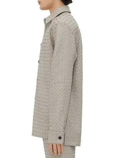 Bottega Veneta Men's Intrecciato Leather Shirt Jacket | Thumbnail 3 Bottega Veneta Men's Intrecciato Leather Shirt Jacket | Thumbnail 3