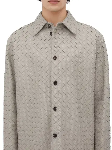 Bottega Veneta Men's Intrecciato Leather Shirt Jacket | Thumbnail 5 Bottega Veneta Men's Intrecciato Leather Shirt Jacket | Thumbnail 5