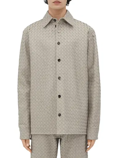 Bottega Veneta Men's Intrecciato Leather Shirt Jacket | Thumbnail 1 Bottega Veneta Men's Intrecciato Leather Shirt Jacket | Thumbnail 1