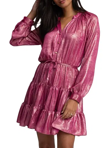 Robert Graham Women's Sydney Metallic Tiered Minidress - Pink | Thumbnail 6 Robert Graham Women's Sydney Metallic Tiered Minidress - Pink | Thumbnail 6