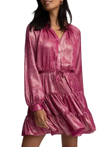 Robert Graham Women's Sydney Metallic Tiered Minidress - Pink | Thumbnail 7 Robert Graham Women's Sydney Metallic Tiered Minidress - Pink | Thumbnail 7