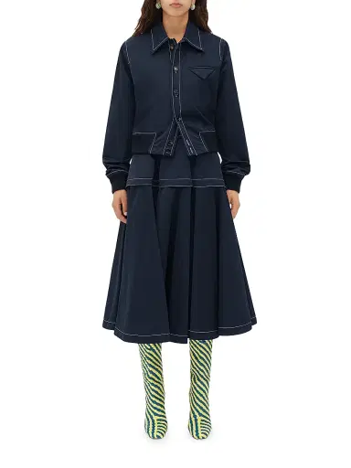 Bottega Veneta Women's Tiered Pleated Midi-Skirt - Navy | Thumbnail 2 Bottega Veneta Women's Tiered Pleated Midi-Skirt - Navy | Thumbnail 2