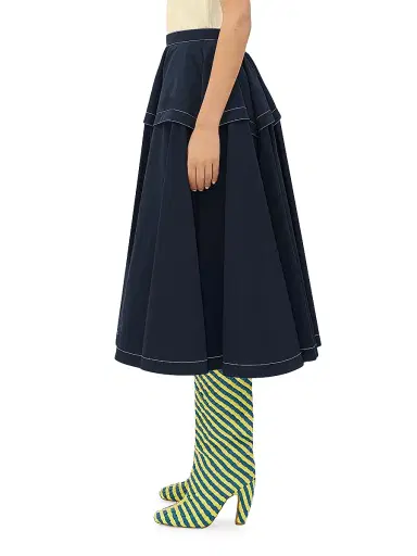 Bottega Veneta Women's Tiered Pleated Midi-Skirt - Navy | Thumbnail 3 Bottega Veneta Women's Tiered Pleated Midi-Skirt - Navy | Thumbnail 3