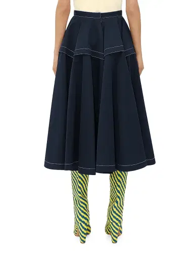 Bottega Veneta Women's Tiered Pleated Midi-Skirt - Navy | Thumbnail 4 Bottega Veneta Women's Tiered Pleated Midi-Skirt - Navy | Thumbnail 4