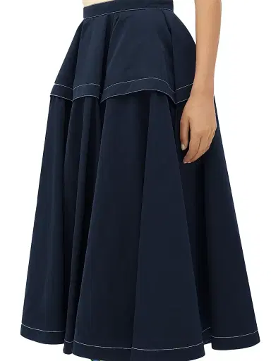 Bottega Veneta Women's Tiered Pleated Midi-Skirt - Navy | Thumbnail 5 Bottega Veneta Women's Tiered Pleated Midi-Skirt - Navy | Thumbnail 5