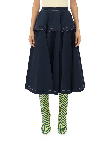 Bottega Veneta Women's Tiered Pleated Midi-Skirt - Navy | Thumbnail 1 Bottega Veneta Women's Tiered Pleated Midi-Skirt - Navy | Thumbnail 1
