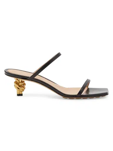 Bottega Veneta Women's 45MM Knot Heel Leather Sandals - Black | Thumbnail 1 Bottega Veneta Women's 45MM Knot Heel Leather Sandals - Black | Thumbnail 1