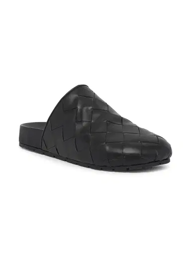 Bottega Veneta Men's Reggie Intrecciato Leather Mules - Black | Thumbnail 2 Bottega Veneta Men's Reggie Intrecciato Leather Mules - Black | Thumbnail 2